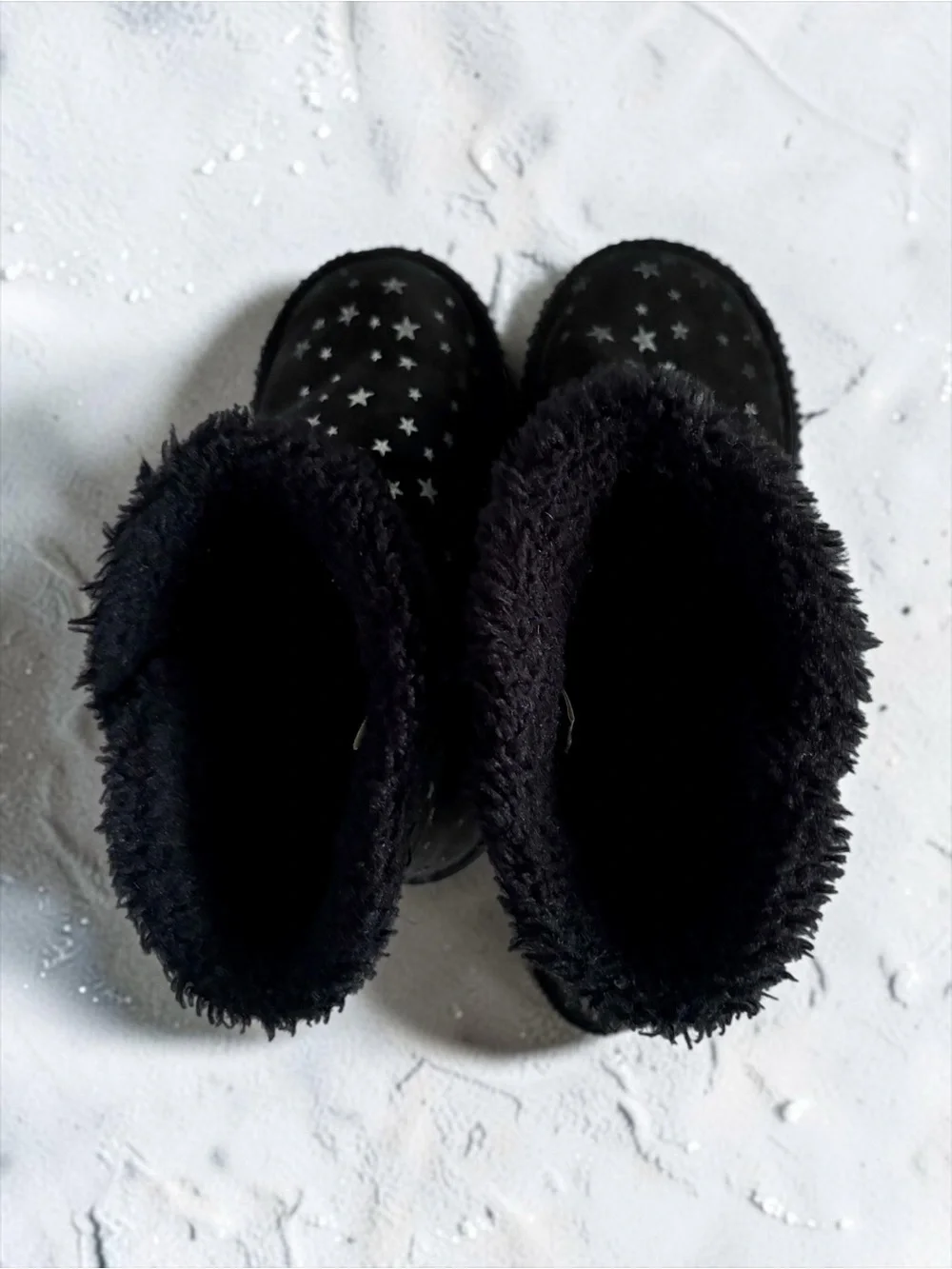 Lily & Dan Black Toddler Girls Star Print Faux‑Suede Winter Boots Size 11/12 EUC